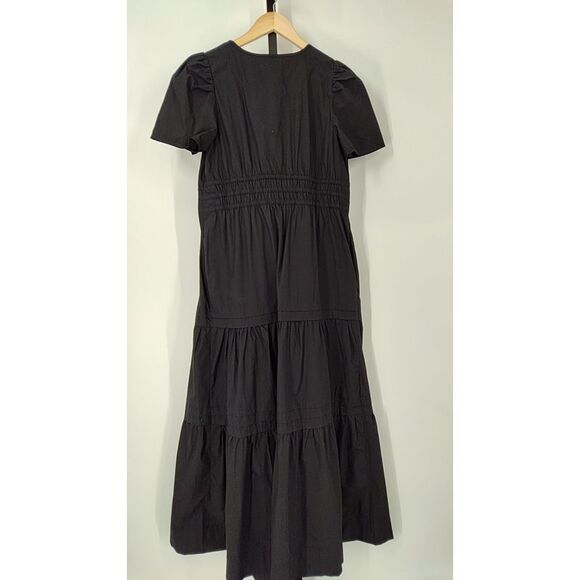 Quince Women 100% Organic Cotton Poplin Maternity Tiered Maxi Dress Black S - Picture 3 of 3